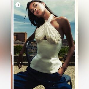 Tae park linen silk sculpted halter top ivory cream small